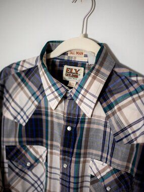 Vintage Ely Cattleman Pearl Snap Western Shirt L Tall Plaid Cowboy — Flaw